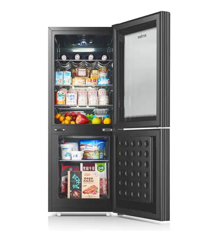 Black Color Double Door and Bottom Freezer Defrost Fridge Refrigerator