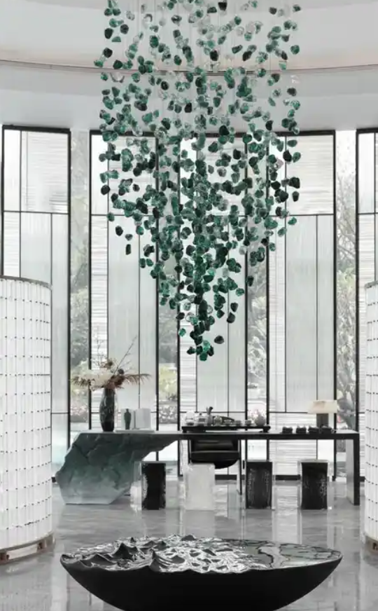 Long Stone Indoor Decoration Glass Luxury Villa Staircase Hotel Modern Chandelier Pendant Light