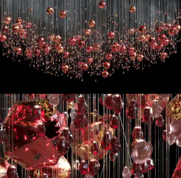 KTV Commercial Space Hotel Lobby Red Color Luxury Modern Decorative Led Chandelier Light