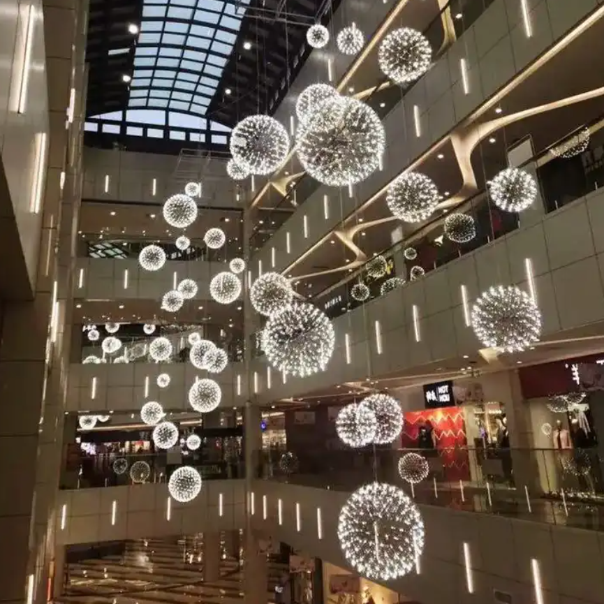 Hotel Lobby Stainless Steel Spark Ball LED Pendant Light Firework Ball Decorative Lighting