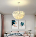 Contemporary Style Home Decoration Fixtures White Feather E27 Led Chandelier Pendant Light