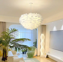 Contemporary Style Home Decoration Fixtures White Feather E27 Led Chandelier Pendant Light