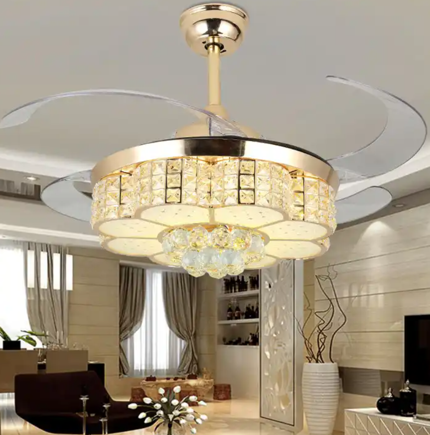 Indoor decor ceiling fan ABS blade with light golden bird's nest luminous ceiling fan light LED