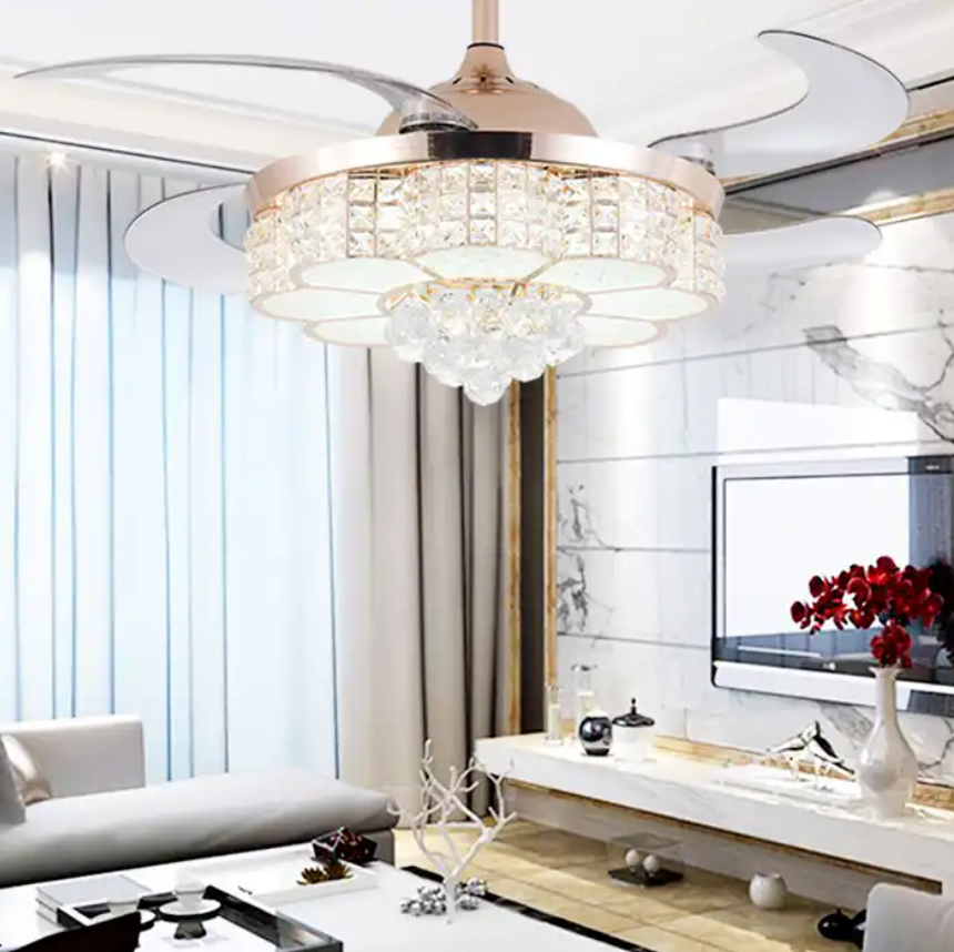 Indoor decor ceiling fan ABS blade with light golden bird's nest luminous ceiling fan light LED
