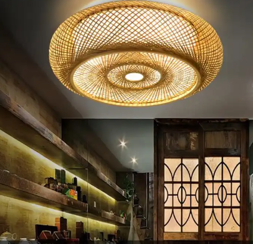 Modern bamboo pendant light wood suspension lantern ceiling light for parlor restaurant bar cafe home decoration lighting