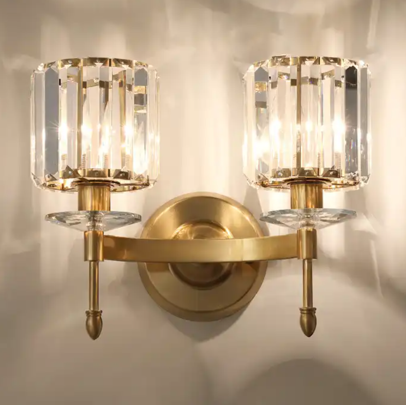 Luxury golden hotel stair corridor bedroom wall lamp post modern fashion crystal wall sconce Iwork lighting