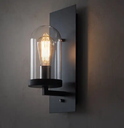 Industrial retro simple cafe shop bar hallway decorative lamp black metal glass shade LED wall lamp