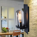 Industrial retro simple cafe shop bar hallway decorative lamp black metal glass shade LED wall lamp