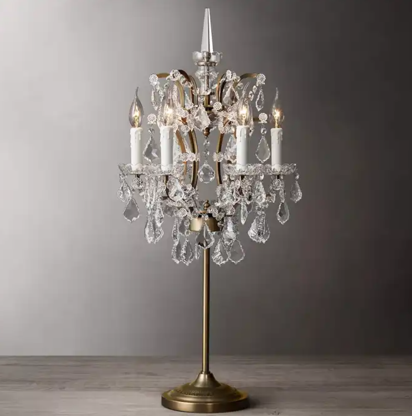 Iwork Lighting Clear Candle Small K9 Crystal Lace Chandelier Table Lamp For Wedding Bed Side Decoration