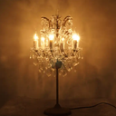 Iwork Lighting Clear Candle Small K9 Crystal Lace Chandelier Table Lamp For Wedding Bed Side Decoration