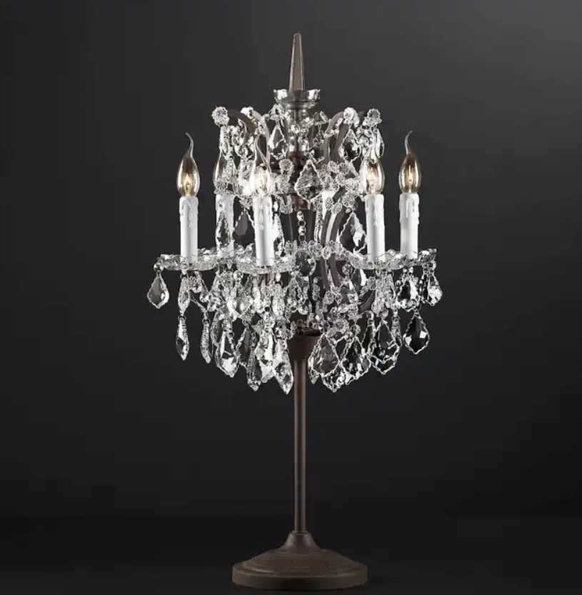 Iwork Lighting Clear Candle Small K9 Crystal Lace Chandelier Table Lamp For Wedding Bed Side Decoration