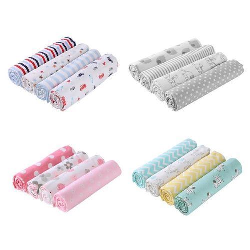 100% Cotton 4pc Baby Set of Baby Blankets for Carrying&Swaddling - Multicolors