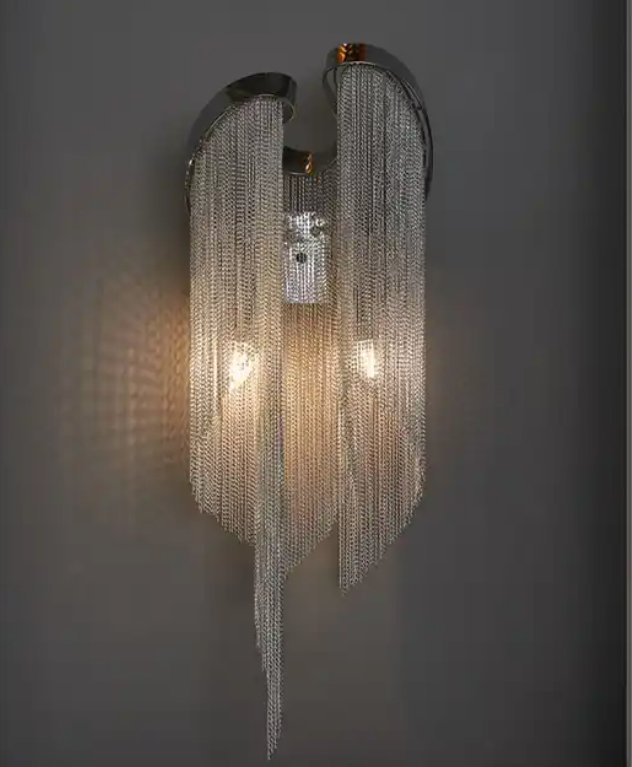 Creative fashion tassel post-modern simple living room light luxury clothing store corridor bedroom bed Nordic art wall lamp