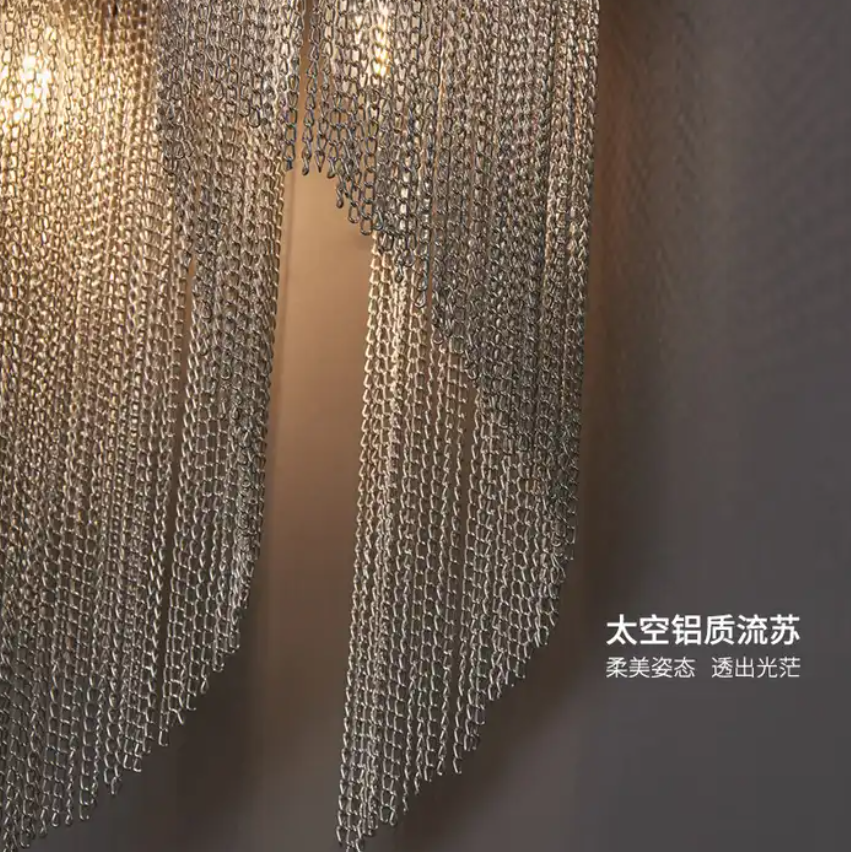Creative fashion tassel post-modern simple living room light luxury clothing store corridor bedroom bed Nordic art wall lamp