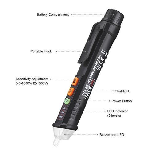AC10 AC Voltage Tester Pen Non-Contact Volt Detector Stick -Black.