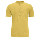 Plus Size 6XL Cotton Linen Casual Short Sleeve Button Up T-shirt Solid Color Stand-up Collar Slim Fit Shirt