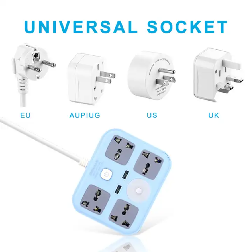 Gelistar Universal Extension Socket 4 Outlets 2 USB Port Power Socket with Switch