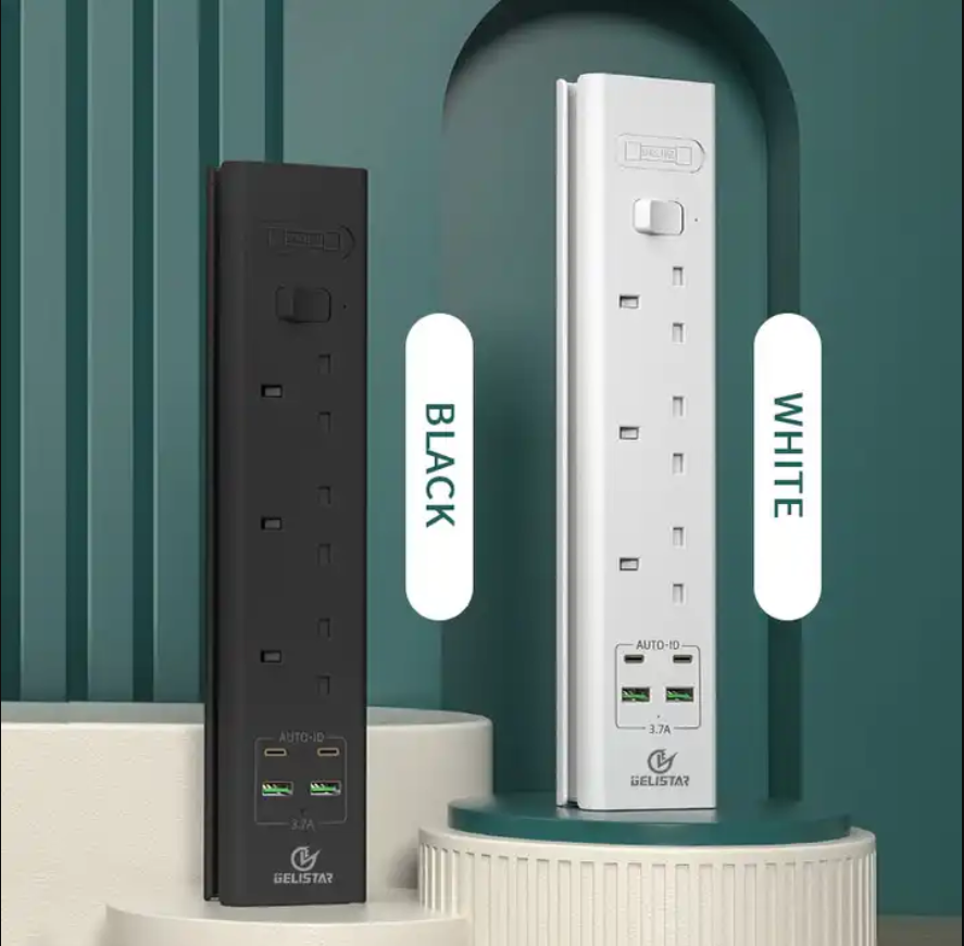 4 way Uk standard power strip 3.7A 2 usb port 2 Type C electric surge protector desktop extension plug cord socket