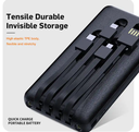Fast charger 4 Output 1 Input built in cable multi-colors 10000mah power bank