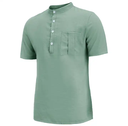 Plus Size 6XL Cotton Linen Casual Short Sleeve Button Up T-shirt Solid Color Stand-up Collar Slim Fit Shirt